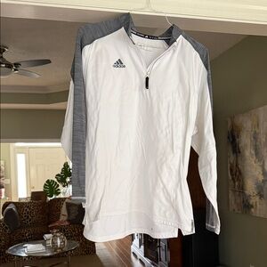 Adidas White and Gray Half-Zip Top